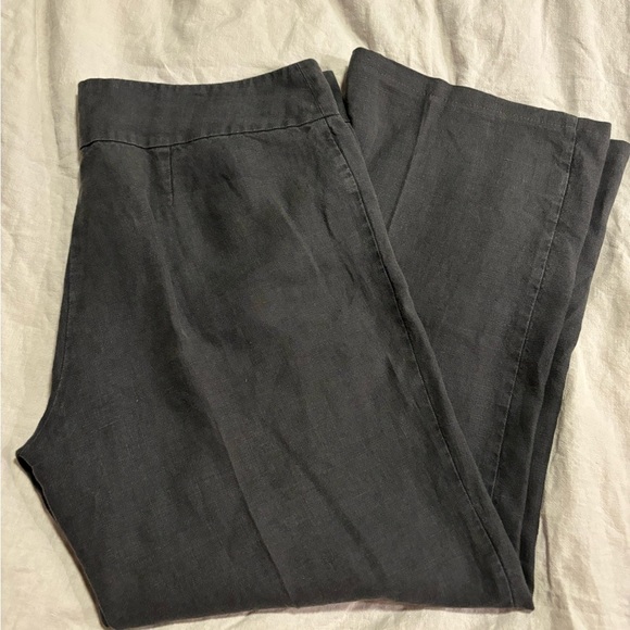 Eileen Fisher Graphite Gray linen Wide Leg Trouser Pants Size L - Picture 3 of 4